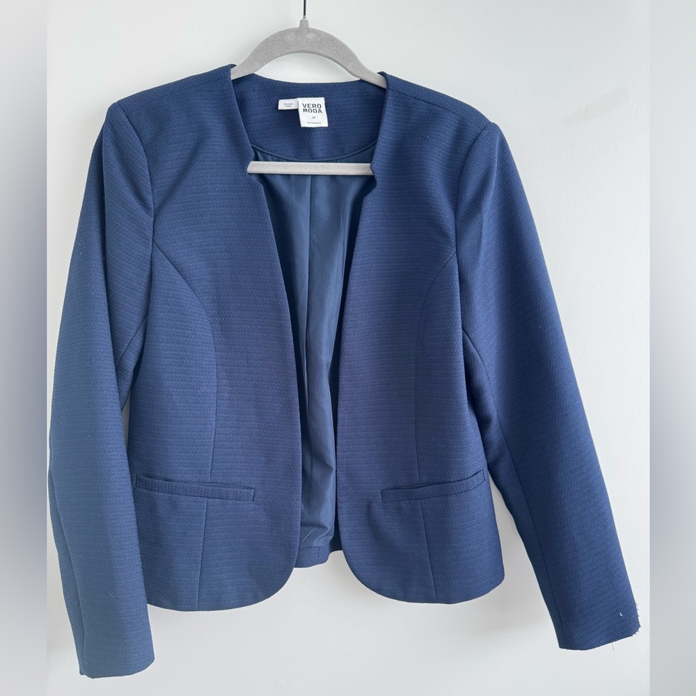 Vero Moda Navy Textured Open-Front Blazer